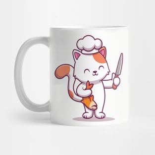 Cute Chef Cat Holding Fish And Knife Mug